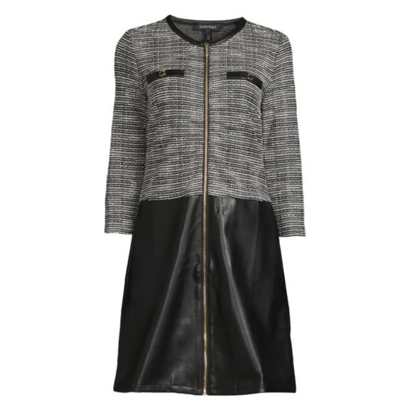 Ellen Tracy JACQUARD KNIT DRESS WITH VEGAN LEATHER SKIRT size Medium like new - Picture 9 of 11